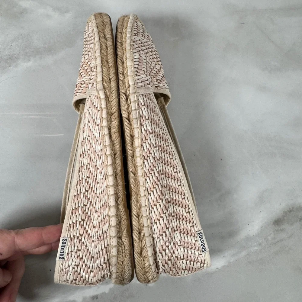 Soludos Woven Espadrilles Slip On Flats Pale Pink White‎ Resort Cruise Size 41